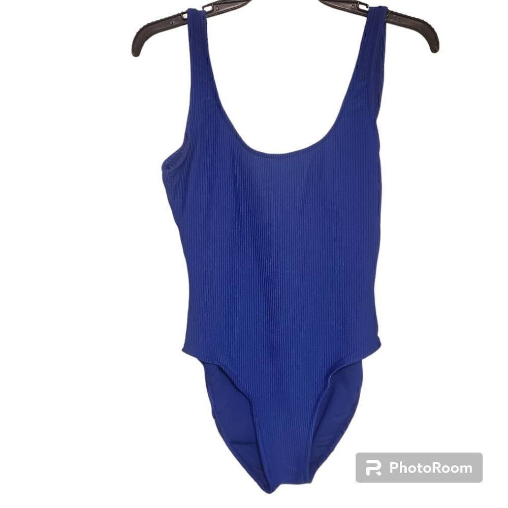 Palm Point Vintage Blue Ribbed Onepiece Swimsuit Large